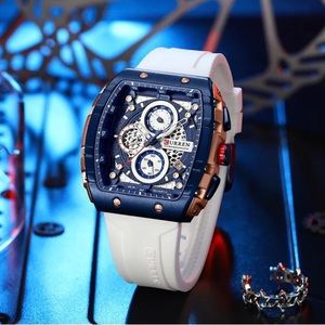 Men Rectangle Watch Brand Chronograph Wristwatch Big Case Sport Watches